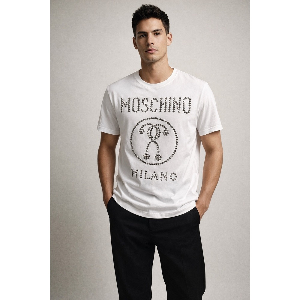 Moschino Couture Studded Logo T-Shirt White Italy Cotton Graphic Tee‎ Men's M L